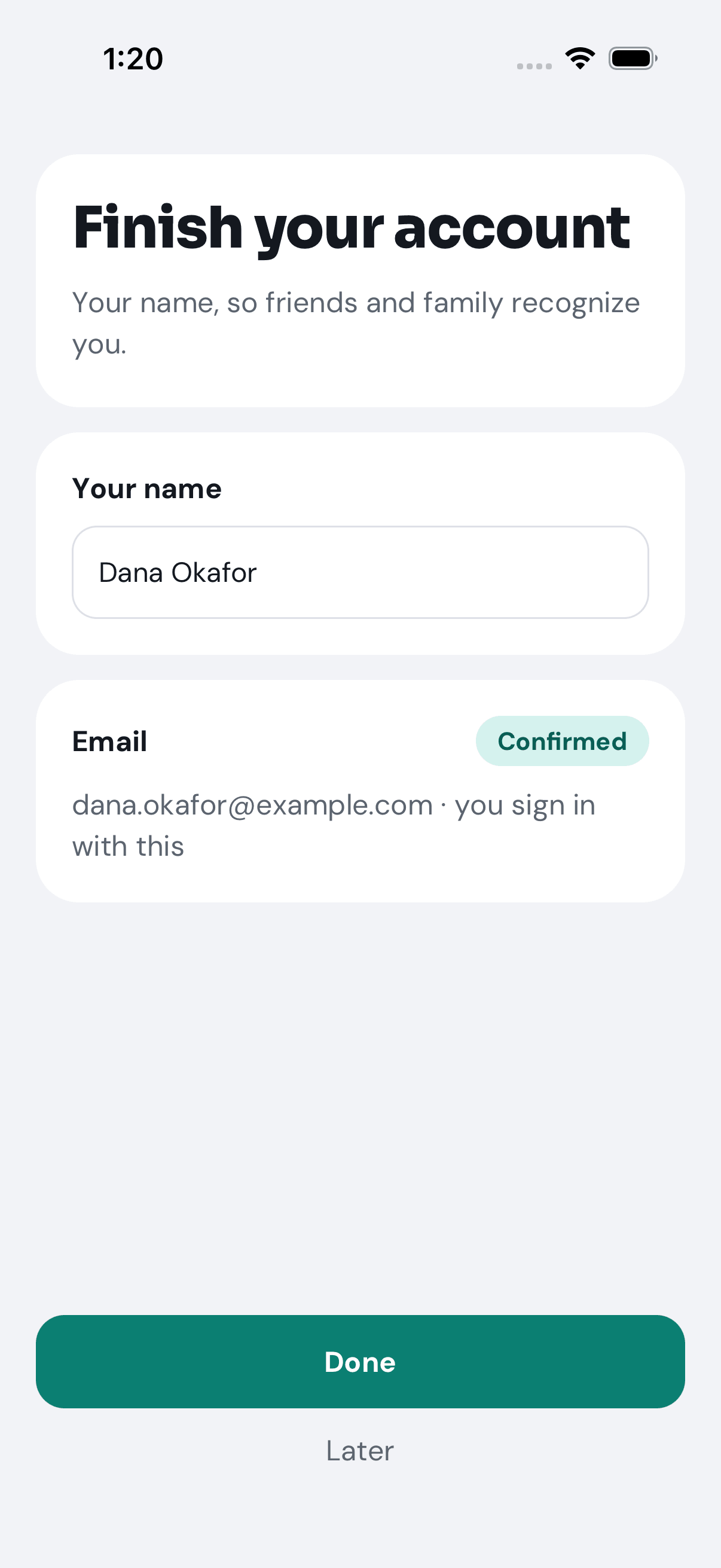 Finish your account