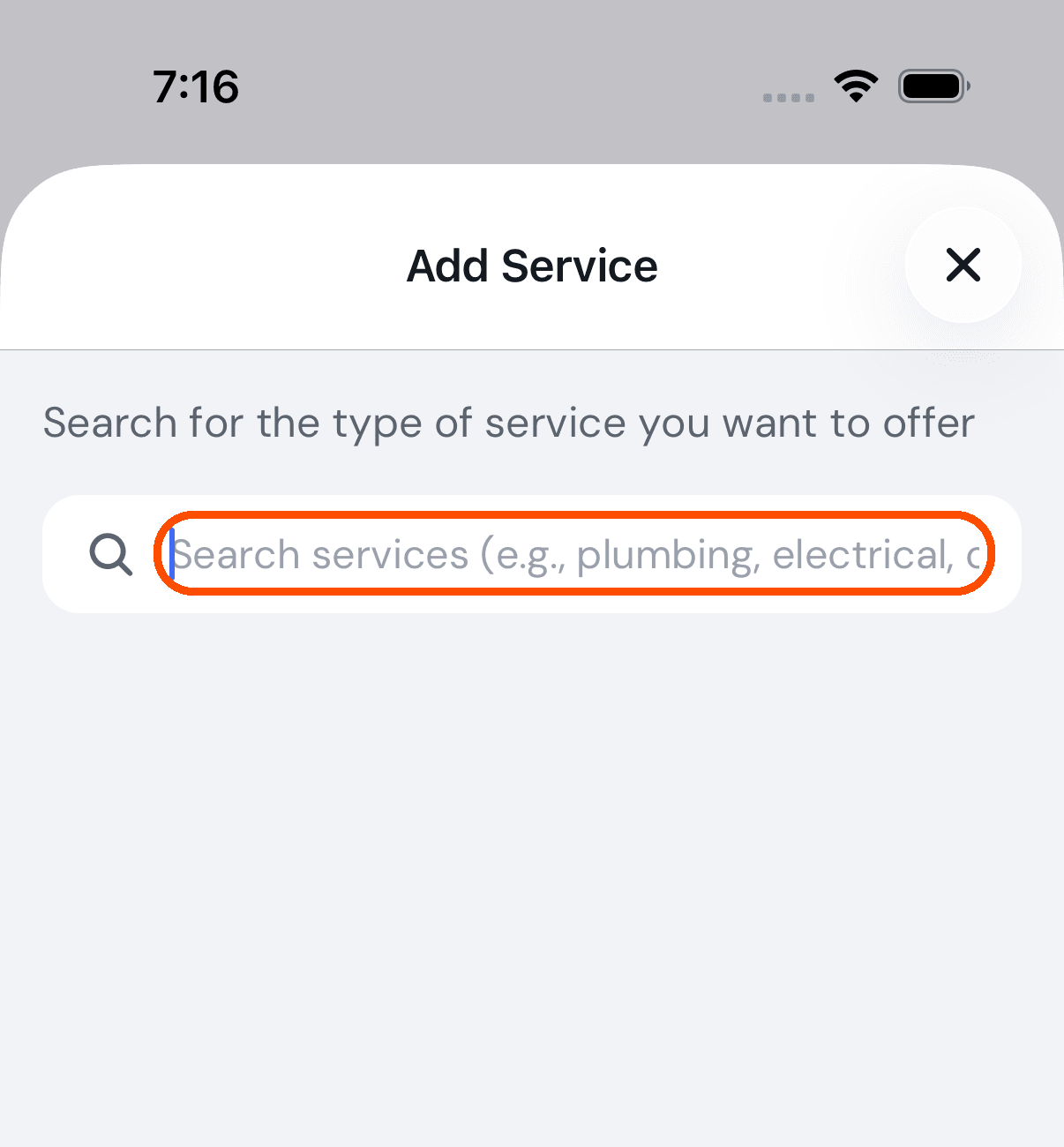 Add Service, before anything is typed