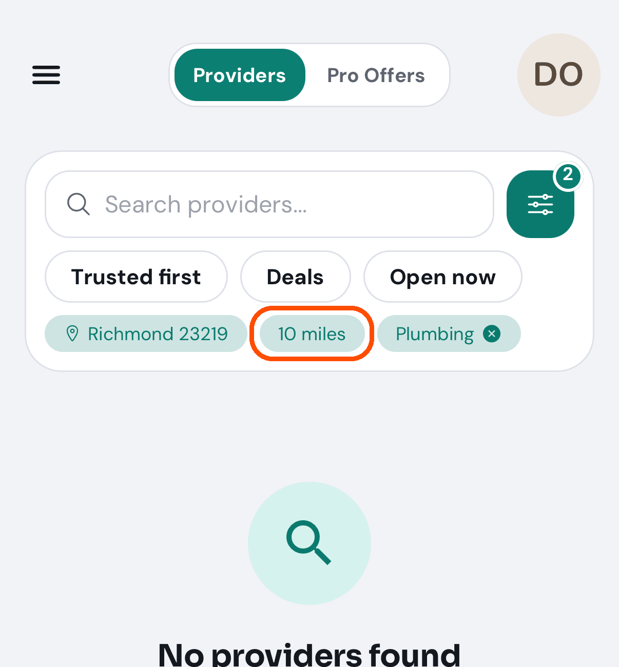 The place and distance tags under the search box