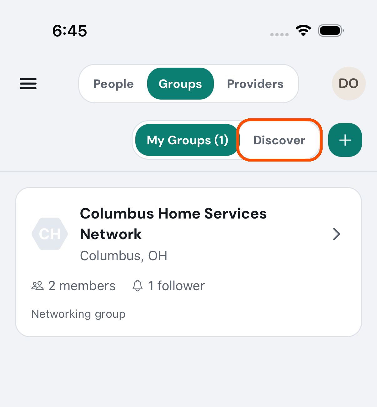Groups, with Discover beside My Groups