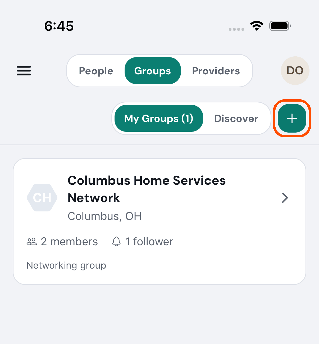 Groups, with the plus button