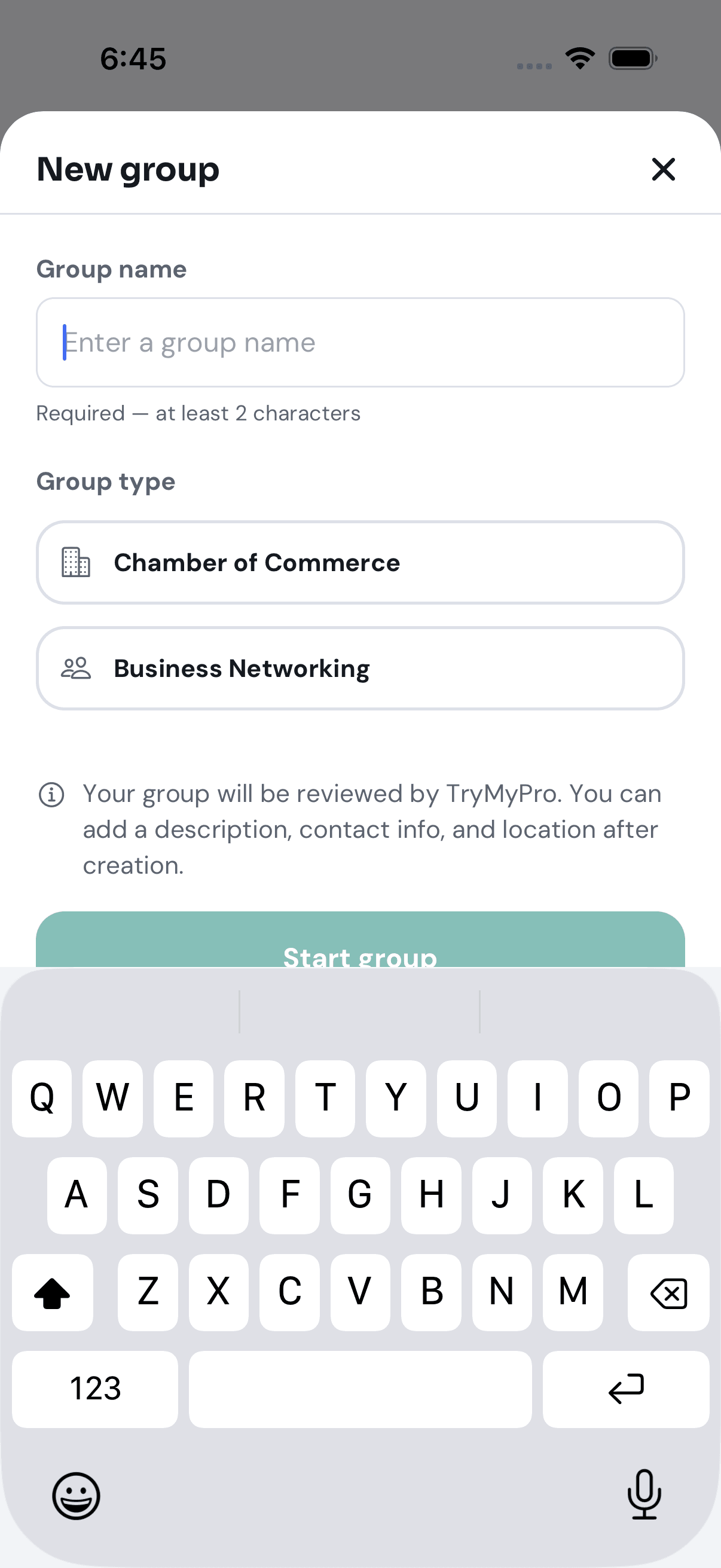 New Group: a name and one of two types