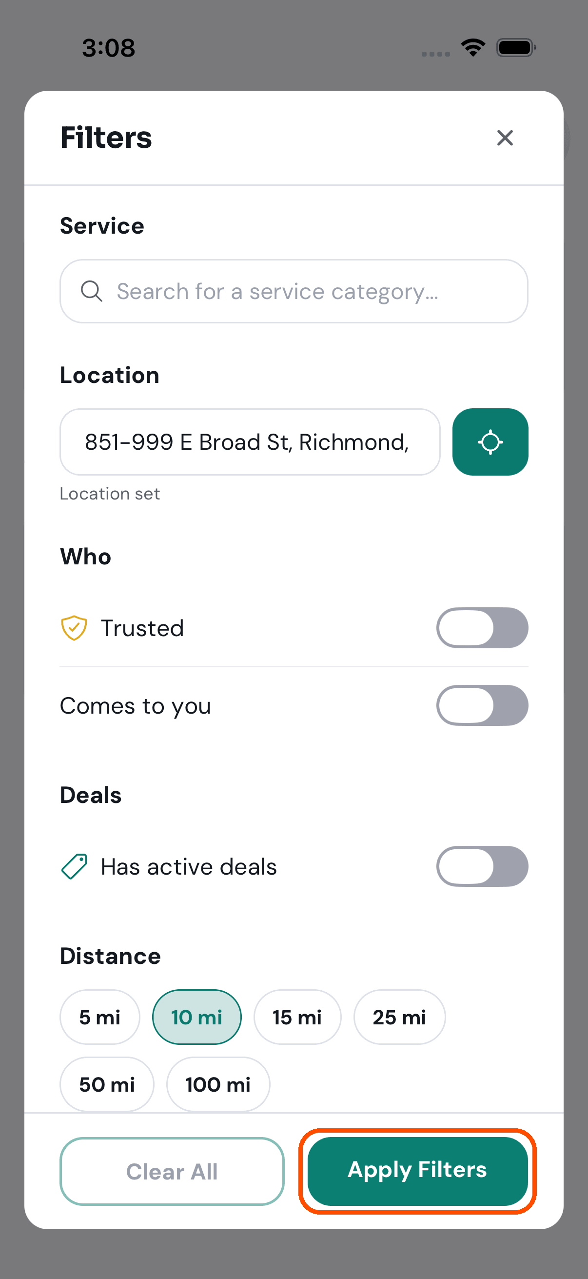 Filters, with Apply Filters at the bottom