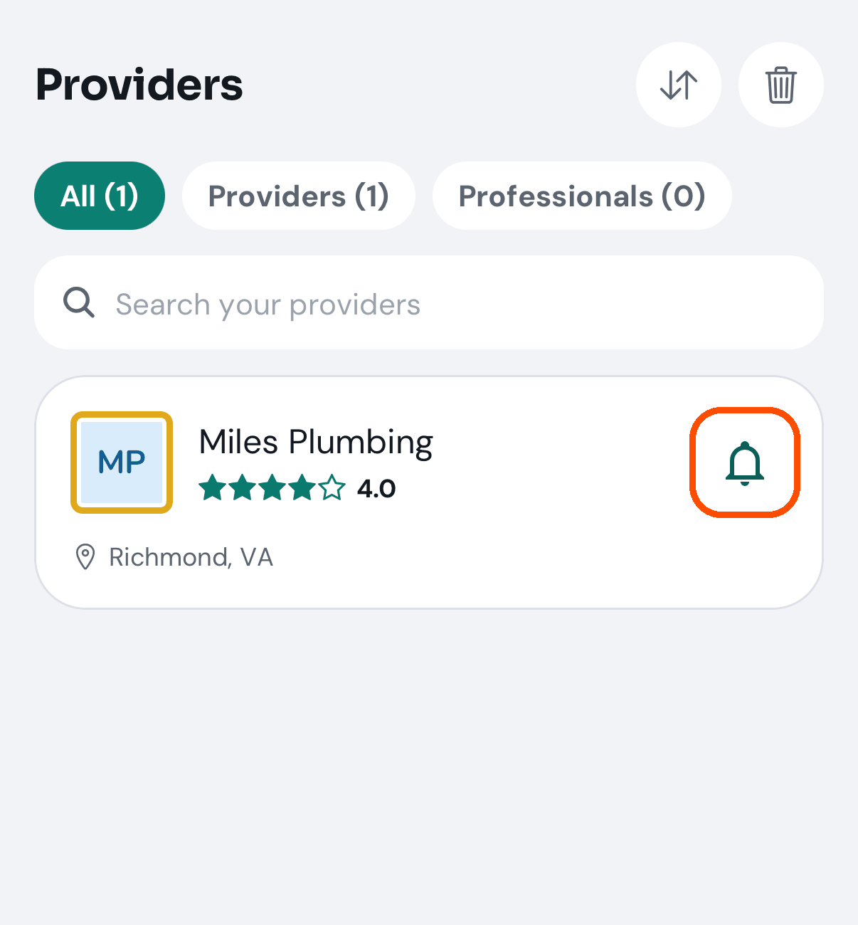 A business in the network list, with its bell