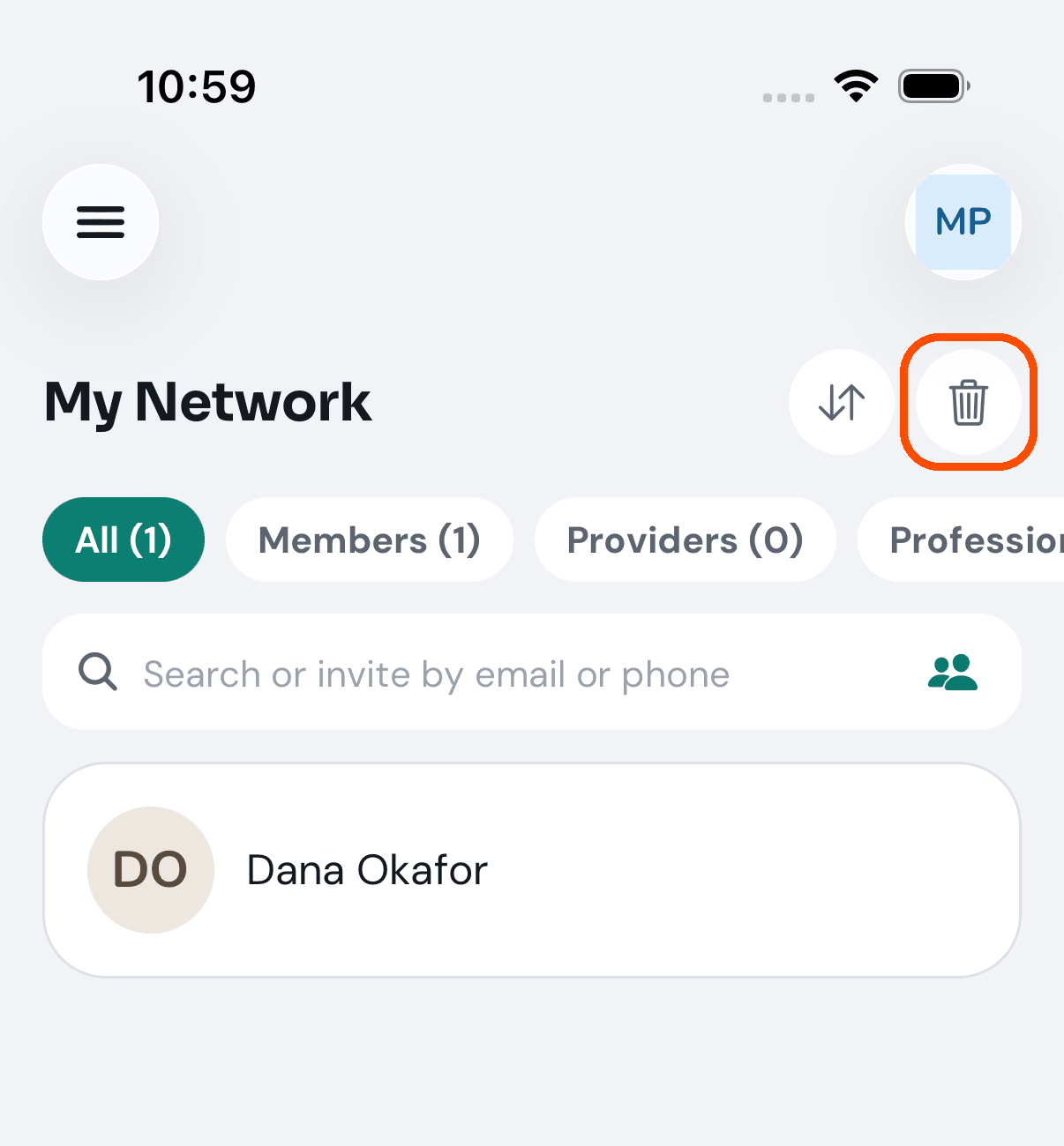 My Network, with the red bin