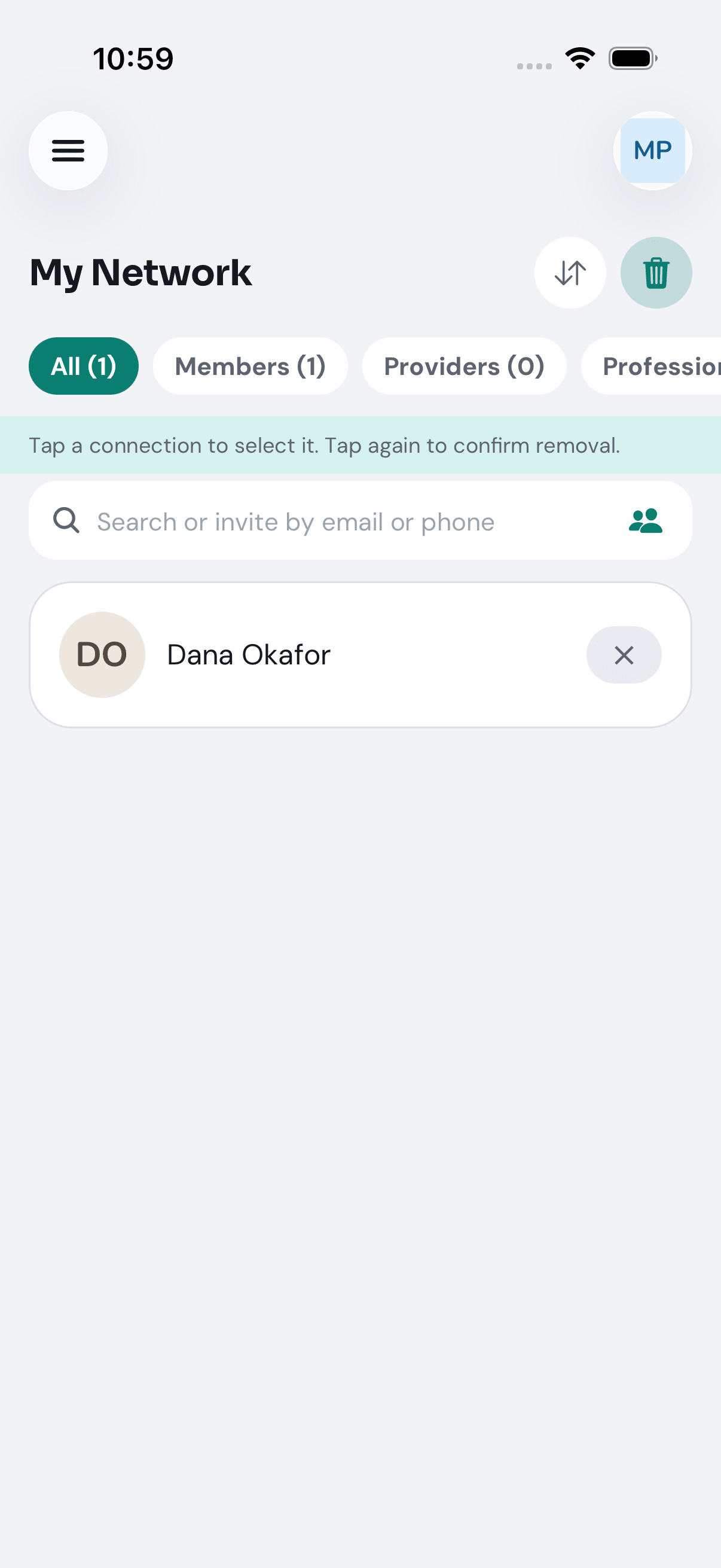 Removal mode, with an × on each connection