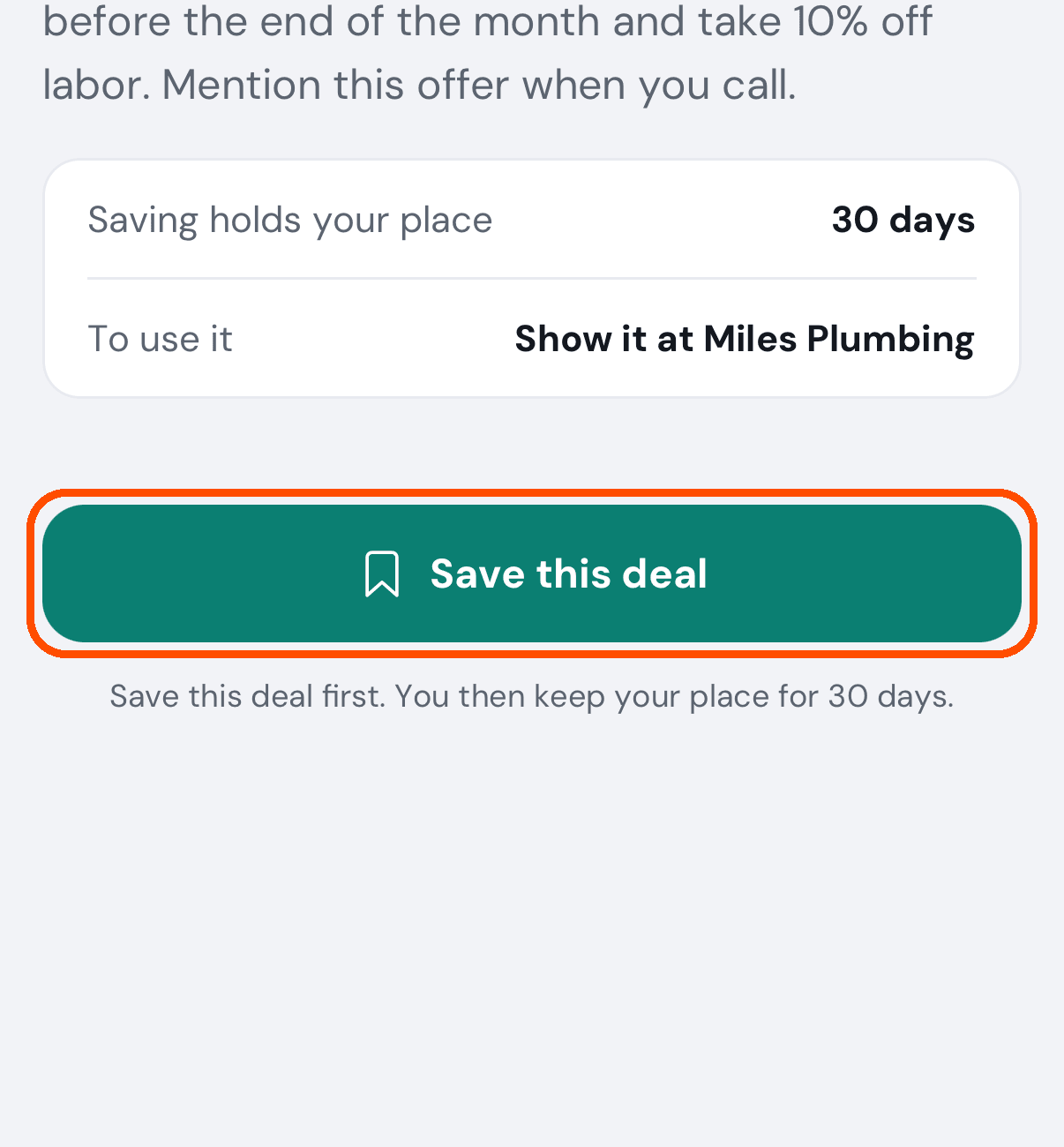 A deal's page, with Save this deal