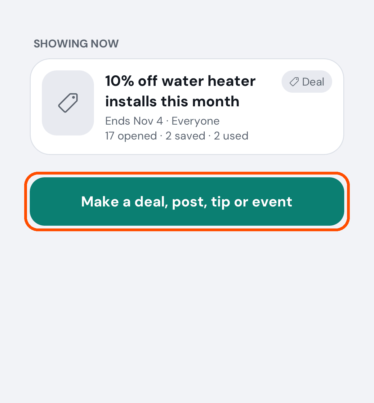 Pro Offers, with Make a deal, post, tip or event