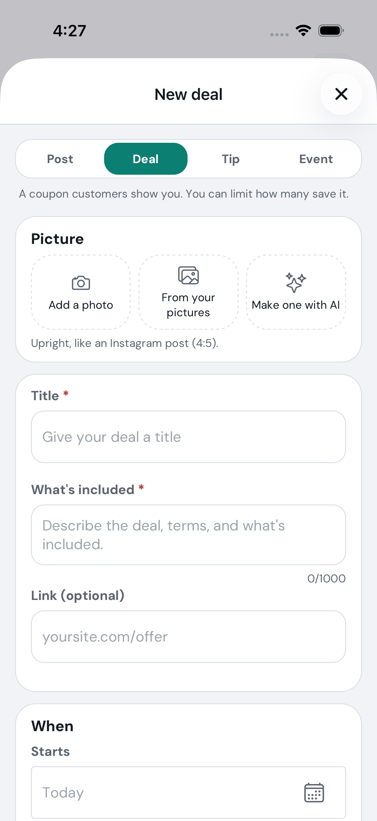 The Title and description boxes