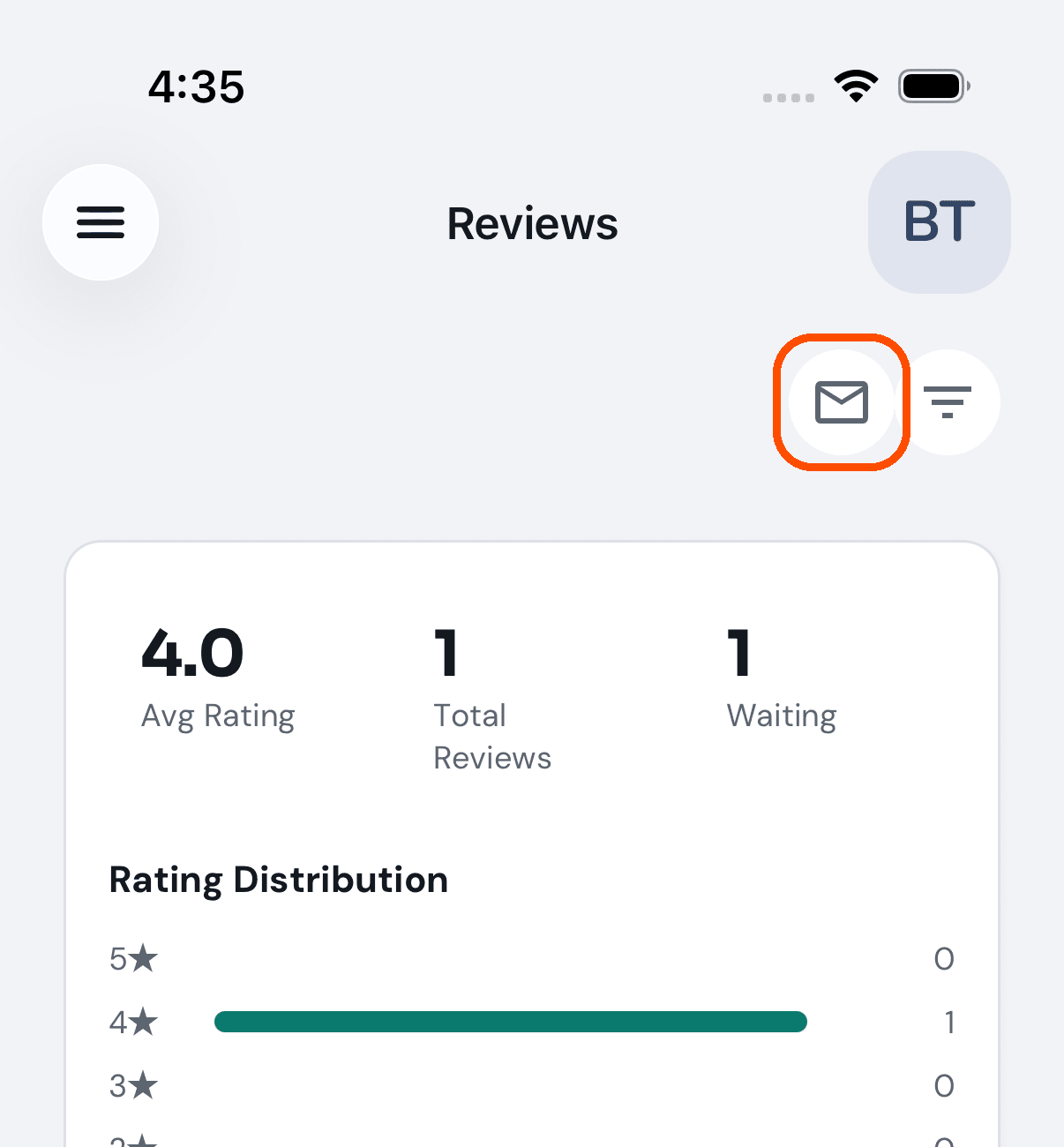Your reviews, with the Review requests button