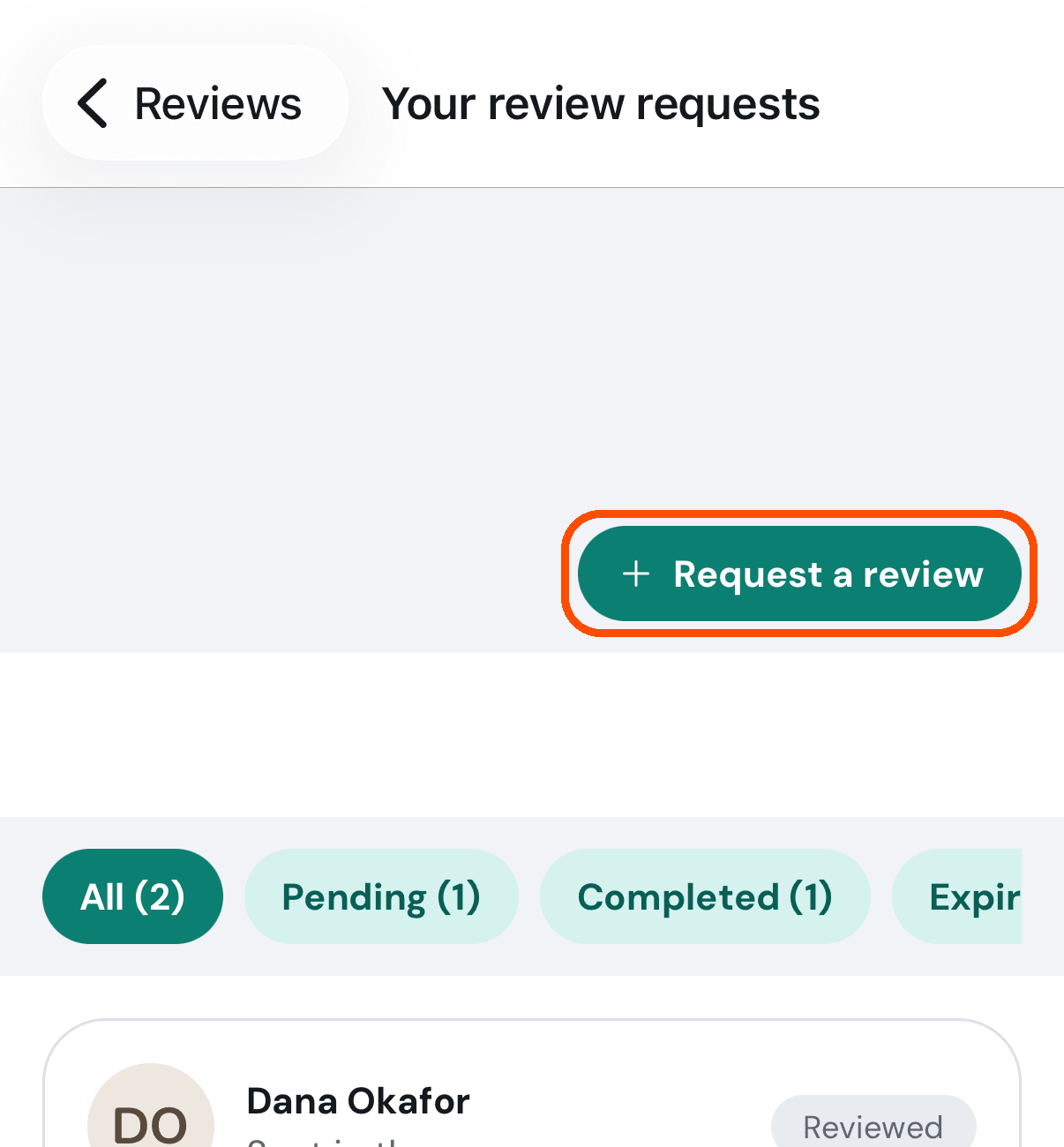 Your review requests, with Request a review