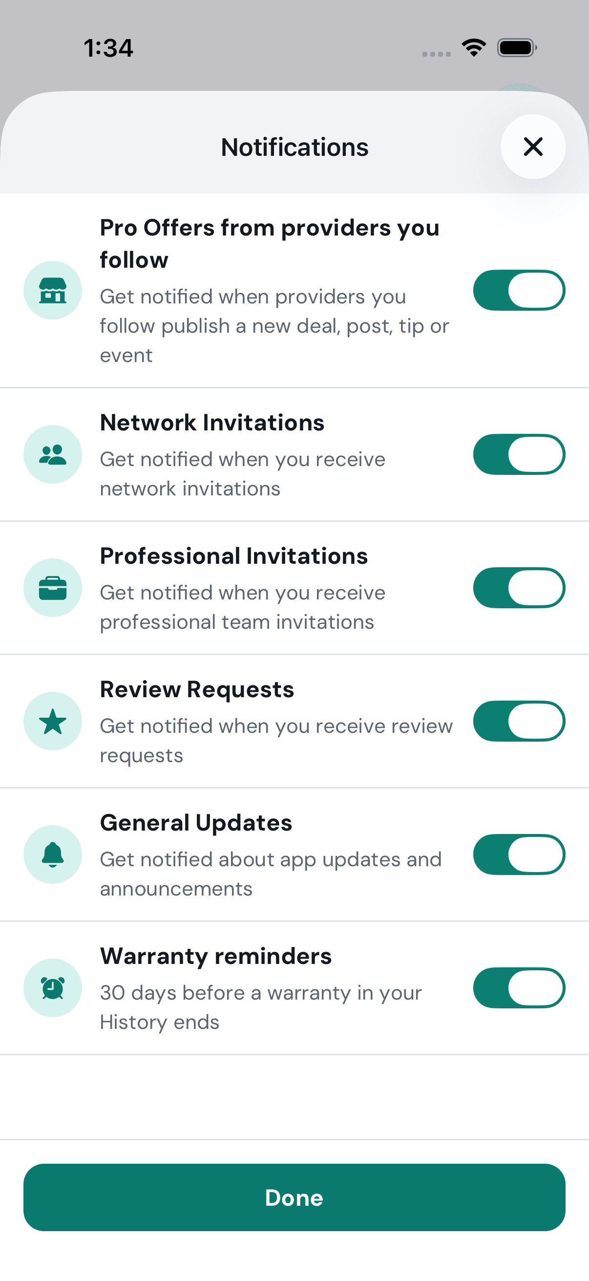Notification Preferences: the switches