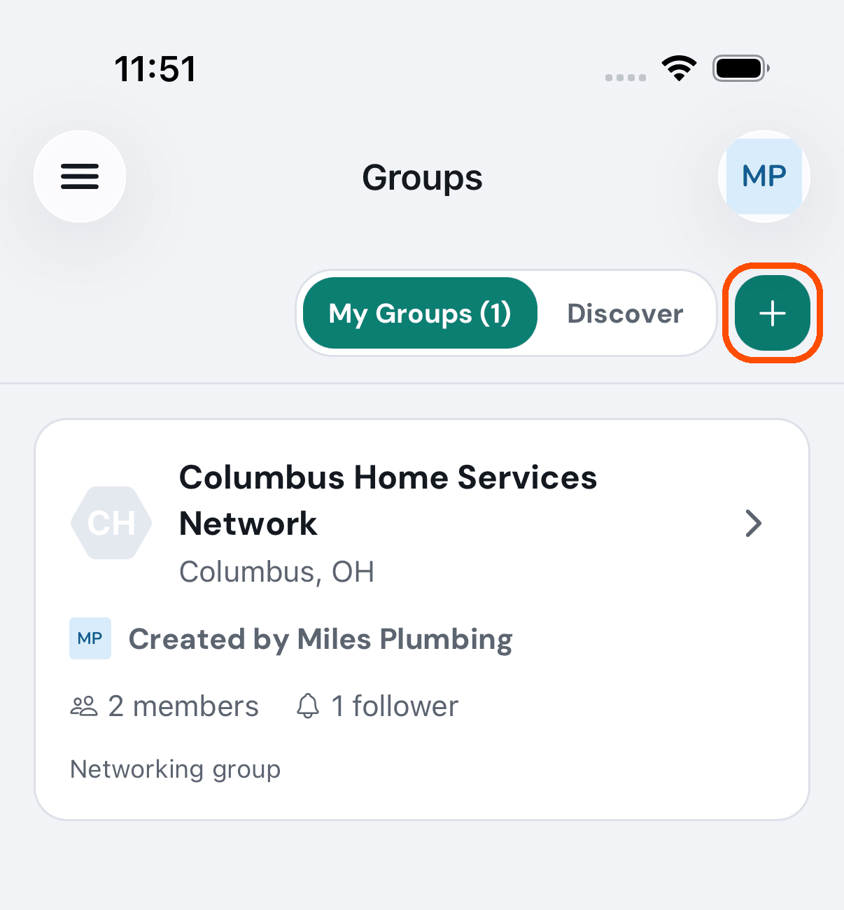 Groups, with the plus button