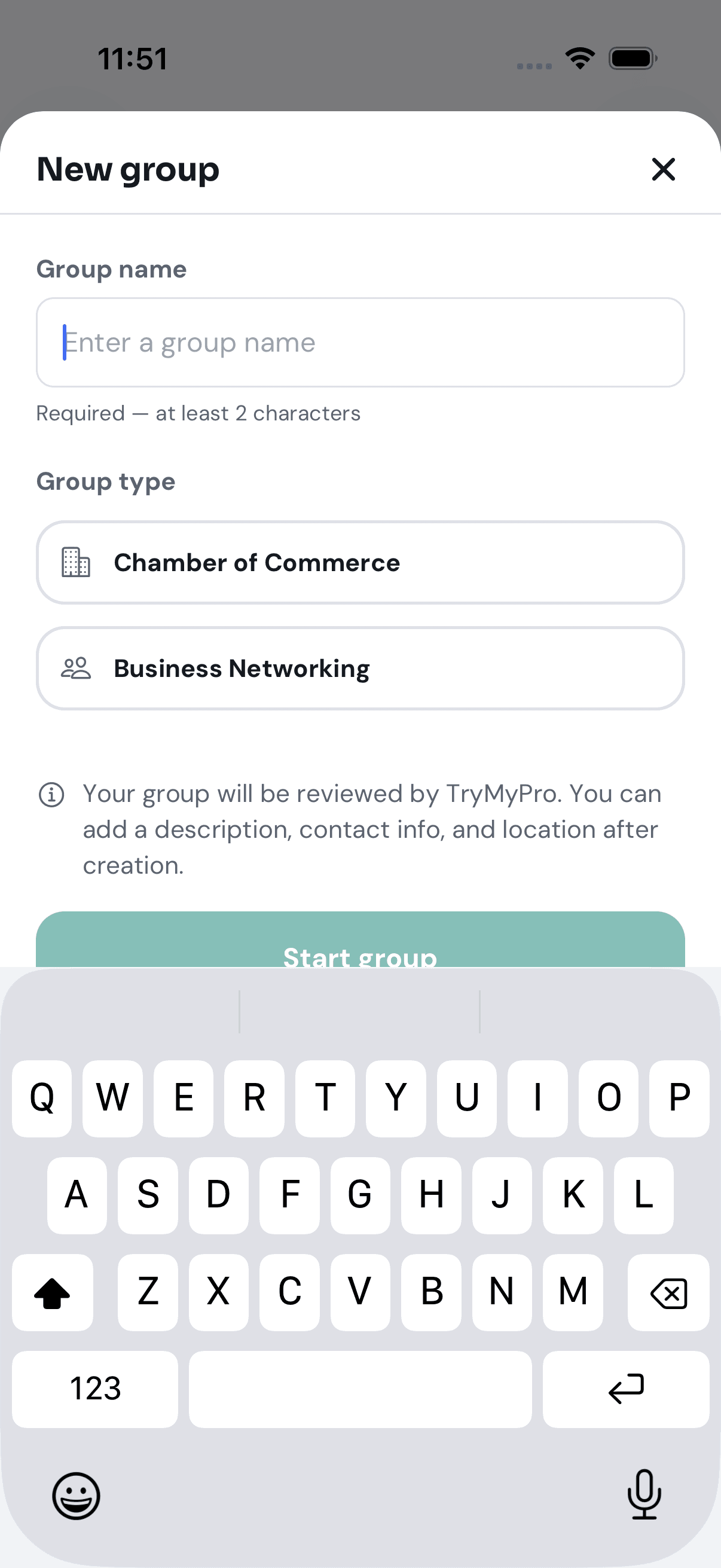 New Group: a name and one of two types