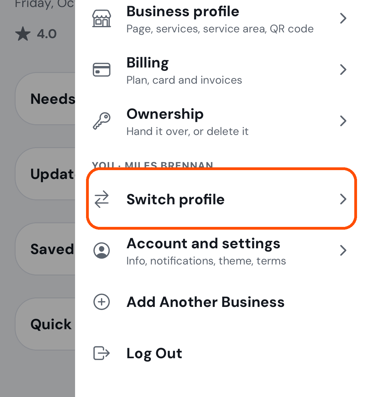 The picture's menu, with Switch profile